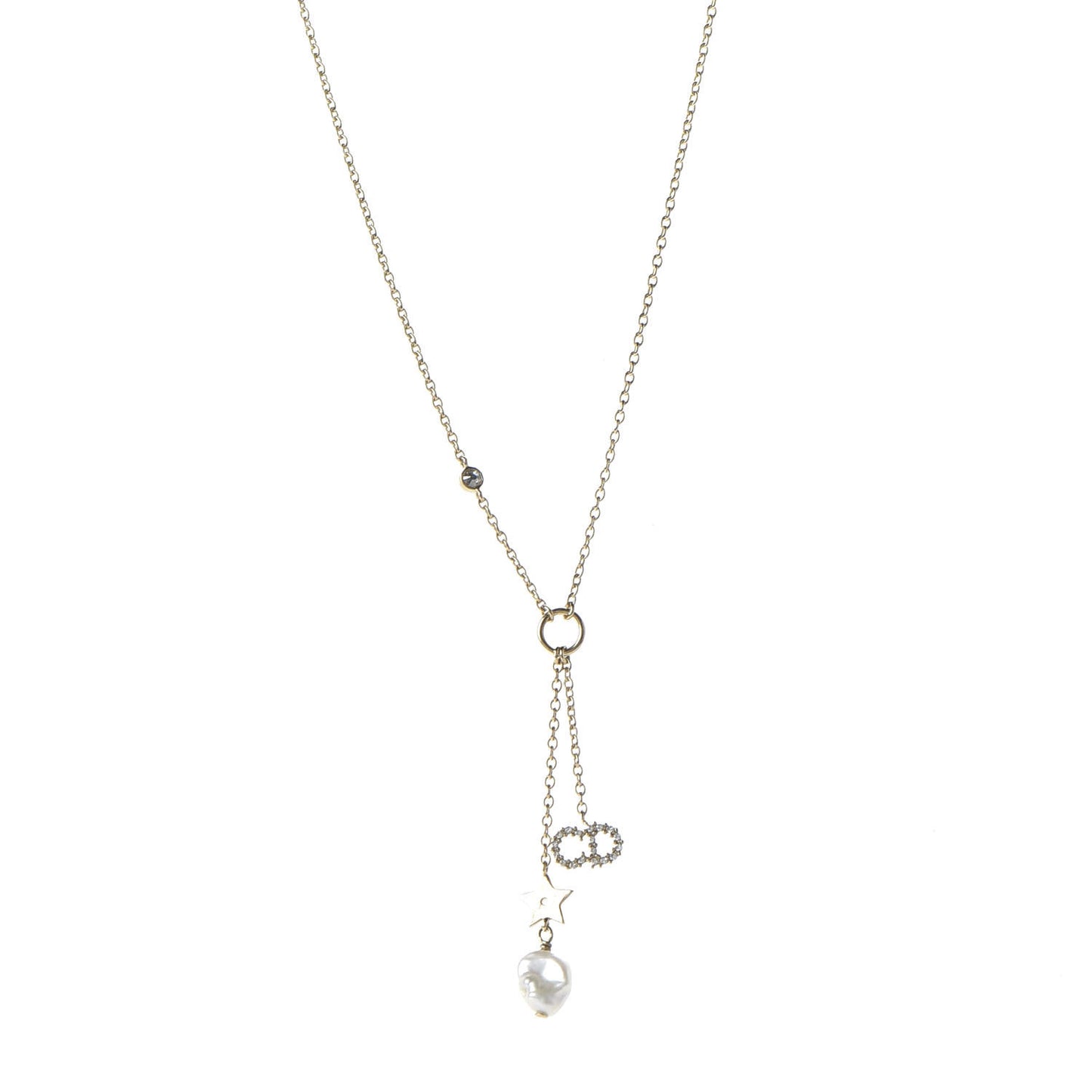Crystal Pearl Shiny-D Tribal Long Necklace Gold