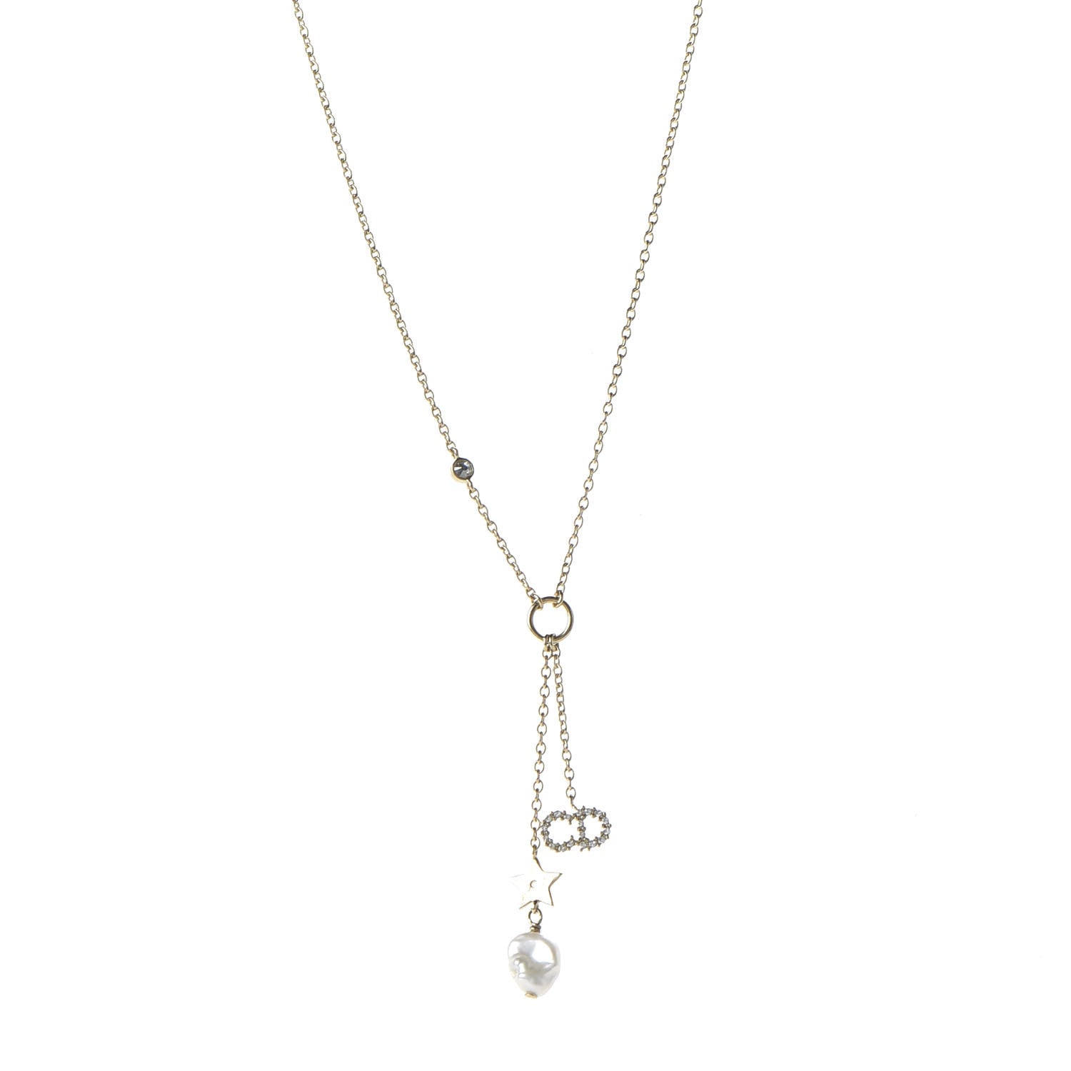 Christian Dior Crystal Pearl Shiny-D Tribal Long Necklace Gold 1 of 7