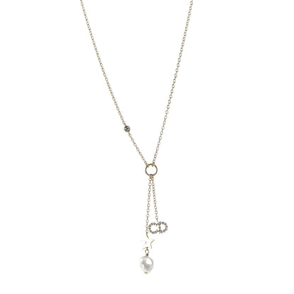 Christian Dior Crystal Pearl Shiny-D Tribal Long Necklace Gold 1 of 7