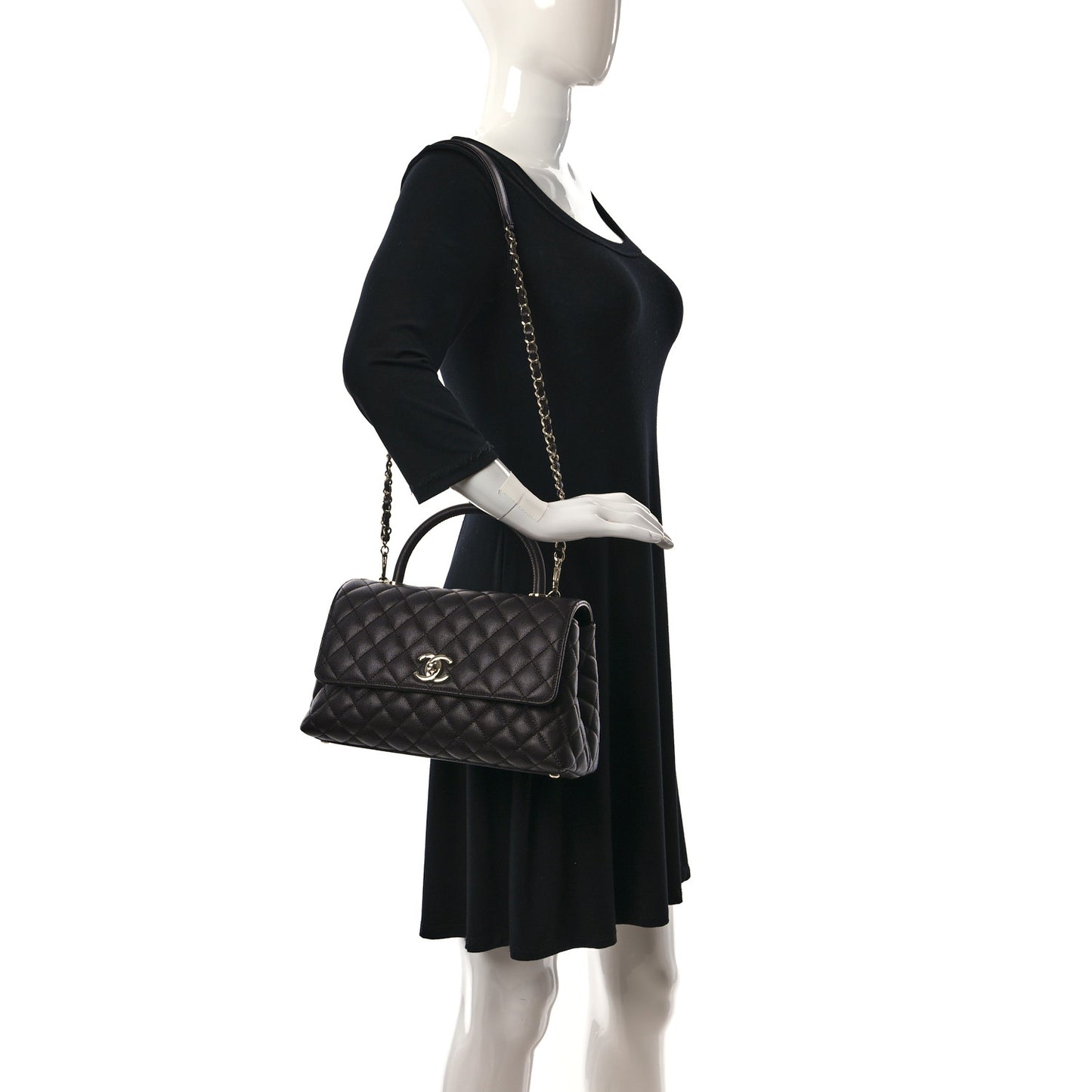 Caviar Quilted Small Coco Handle Flap Dark Brown