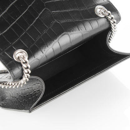 Saint Laurent Calfskin Crocodile Embossed Small Classic Monogram Tassel Satchel Black 5 of 6