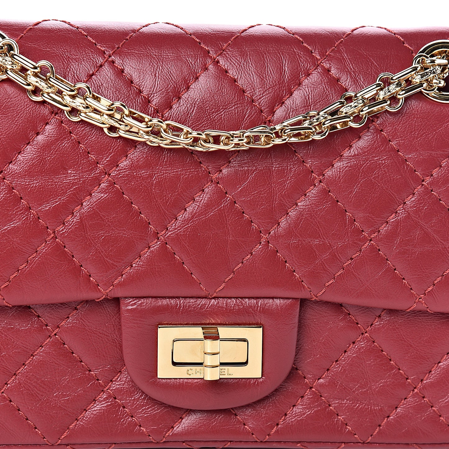 Aged Calfskin Quilted 2.55 Reissue Mini Flap Red