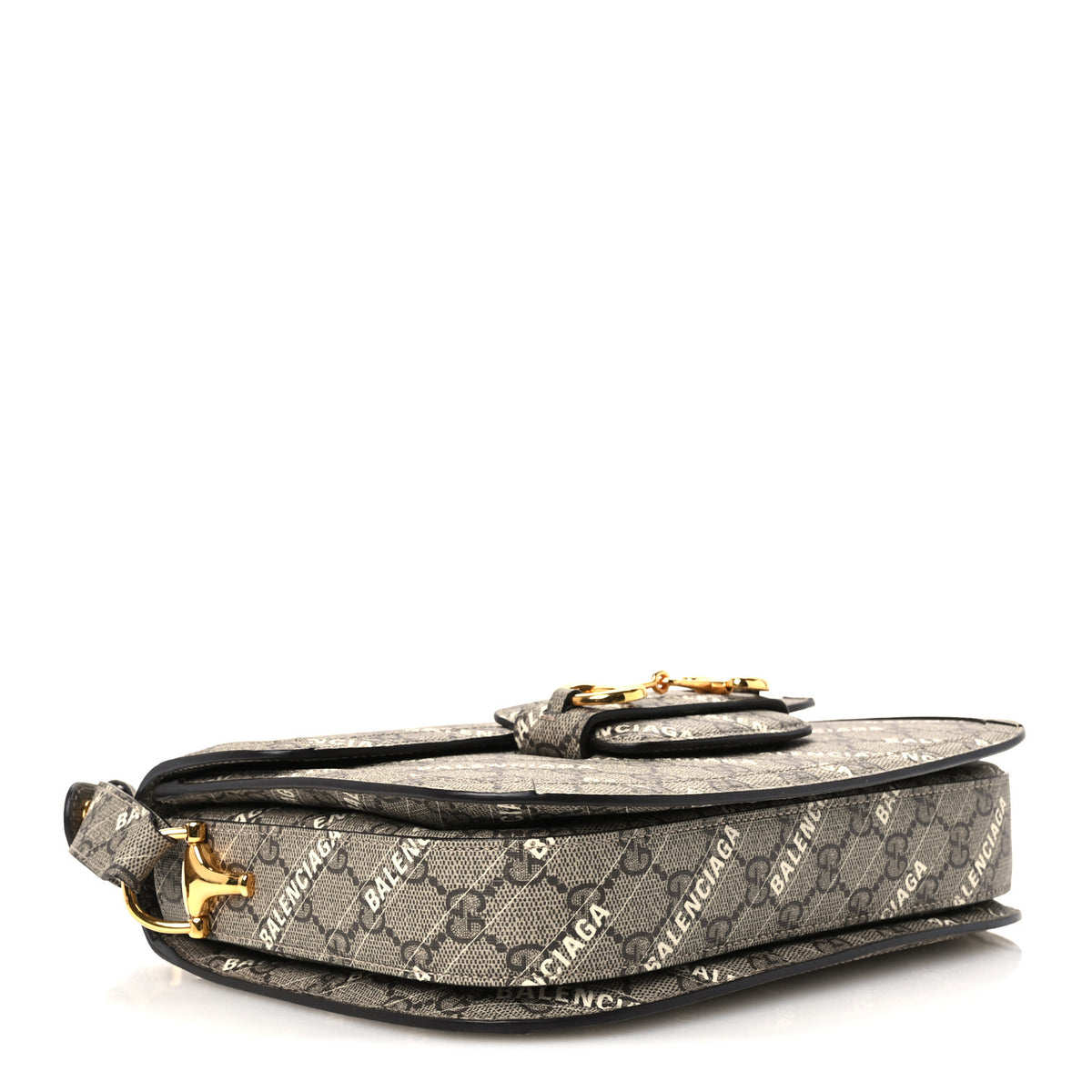 X BALENCIAGA GG Supreme Monogram Logo Print Horsebit 1955 Shoulder Bag Beige Ebony