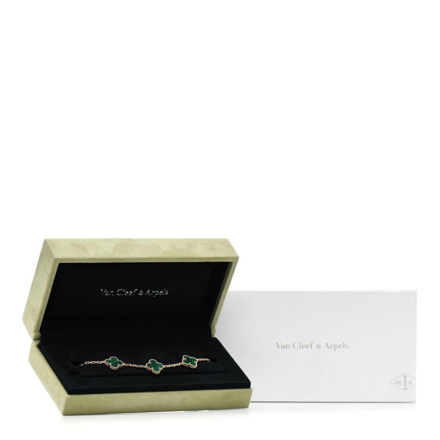 18K Yellow Gold Malachite 5 Motifs Vintage Alhambra Bracelet