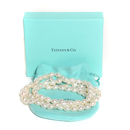 Tiffany Sterling Silver Pearl Elsa Peretti Open Heart Long Necklace 6 of 6