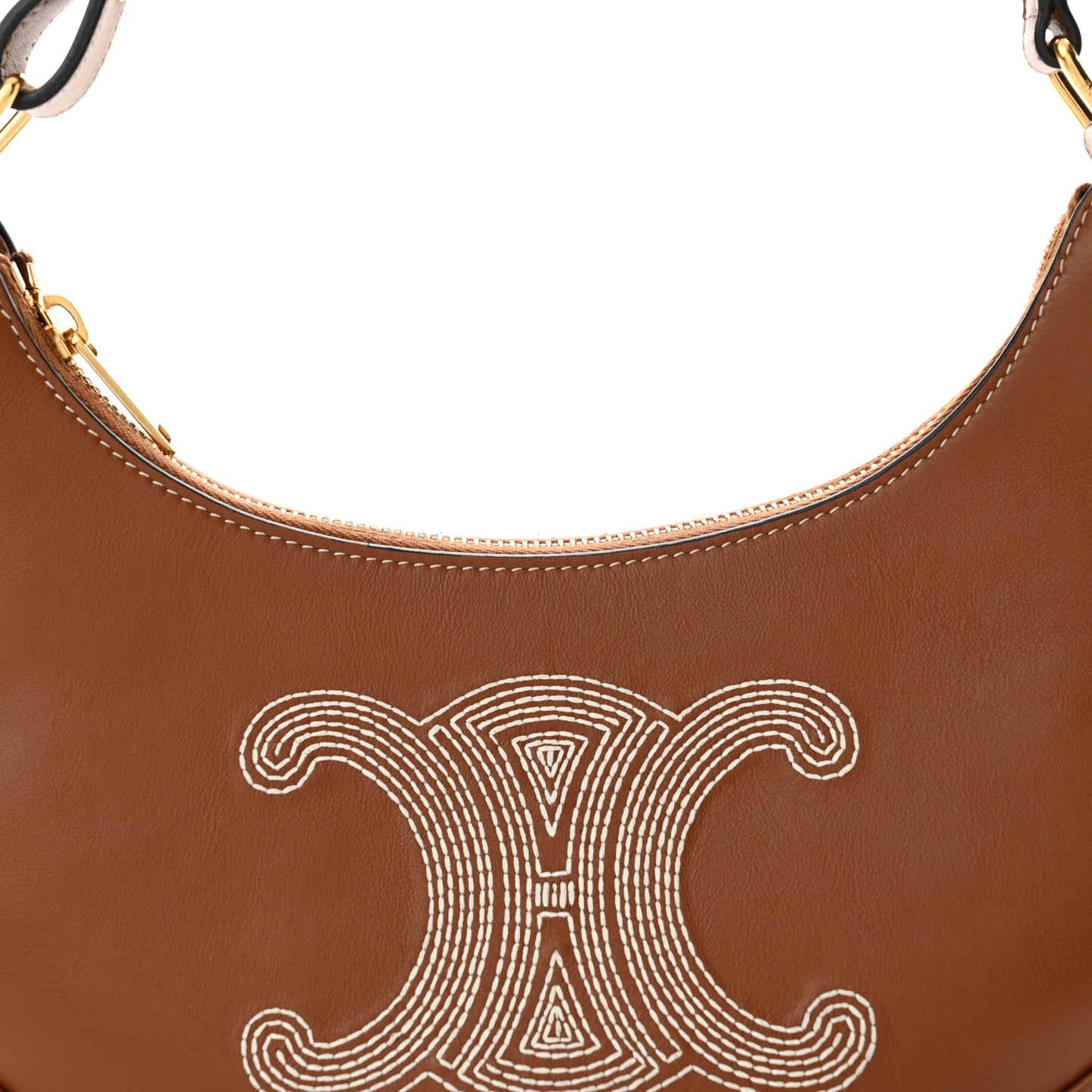 Smooth Calfskin Triomphe Embroidered Ava Shoulder Bag Tan