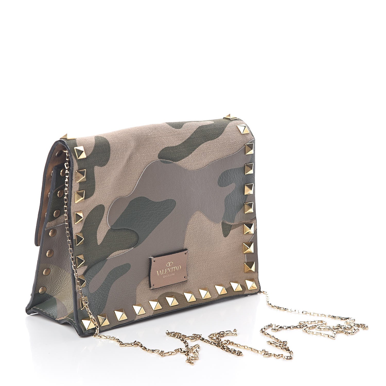 Valentino Garavani Nappa Canvas Camouflage Mini Rockstud Flip Lock Chain Crossbody Bag Safari 3 of 8