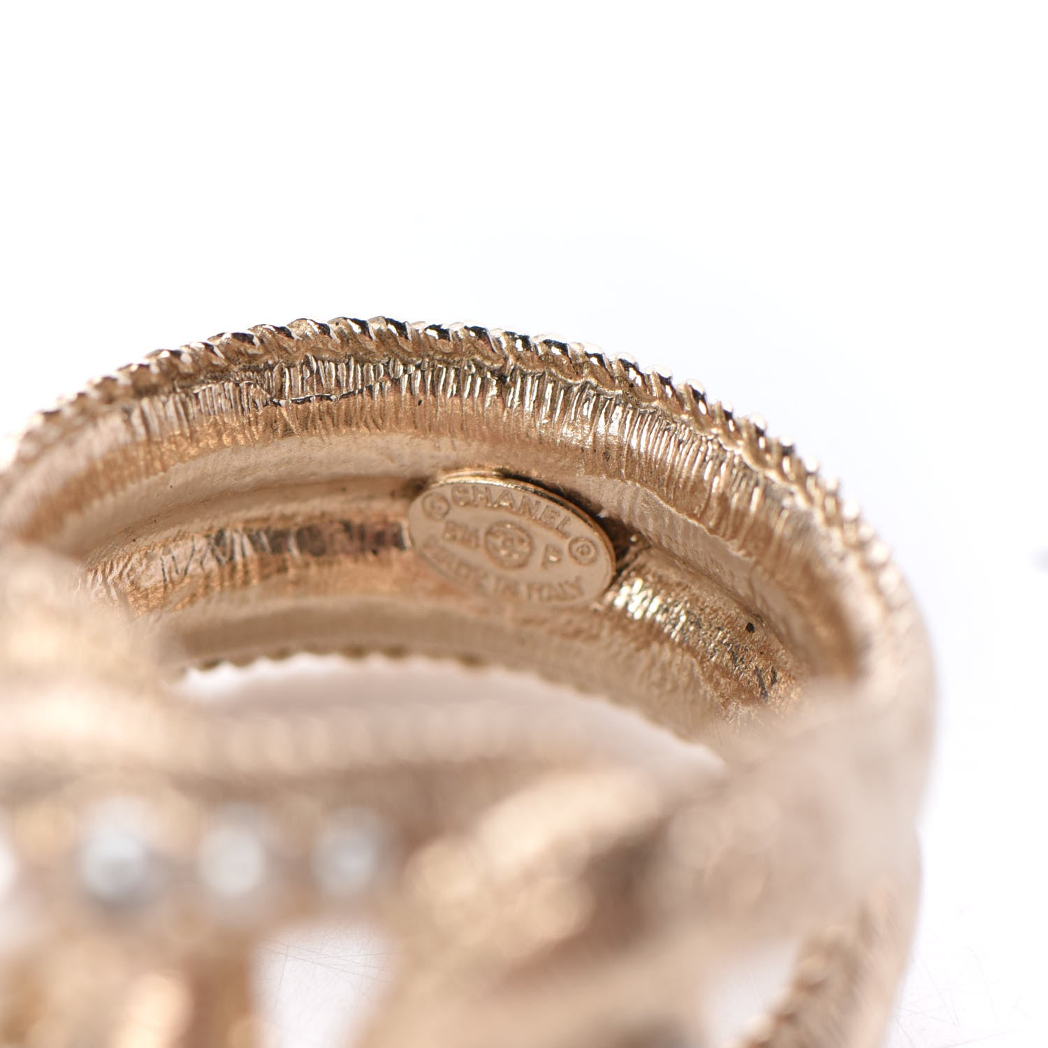 Chanel Pearl Crystal CC Ring 52 6 Gold Pearly White 4 of 7
