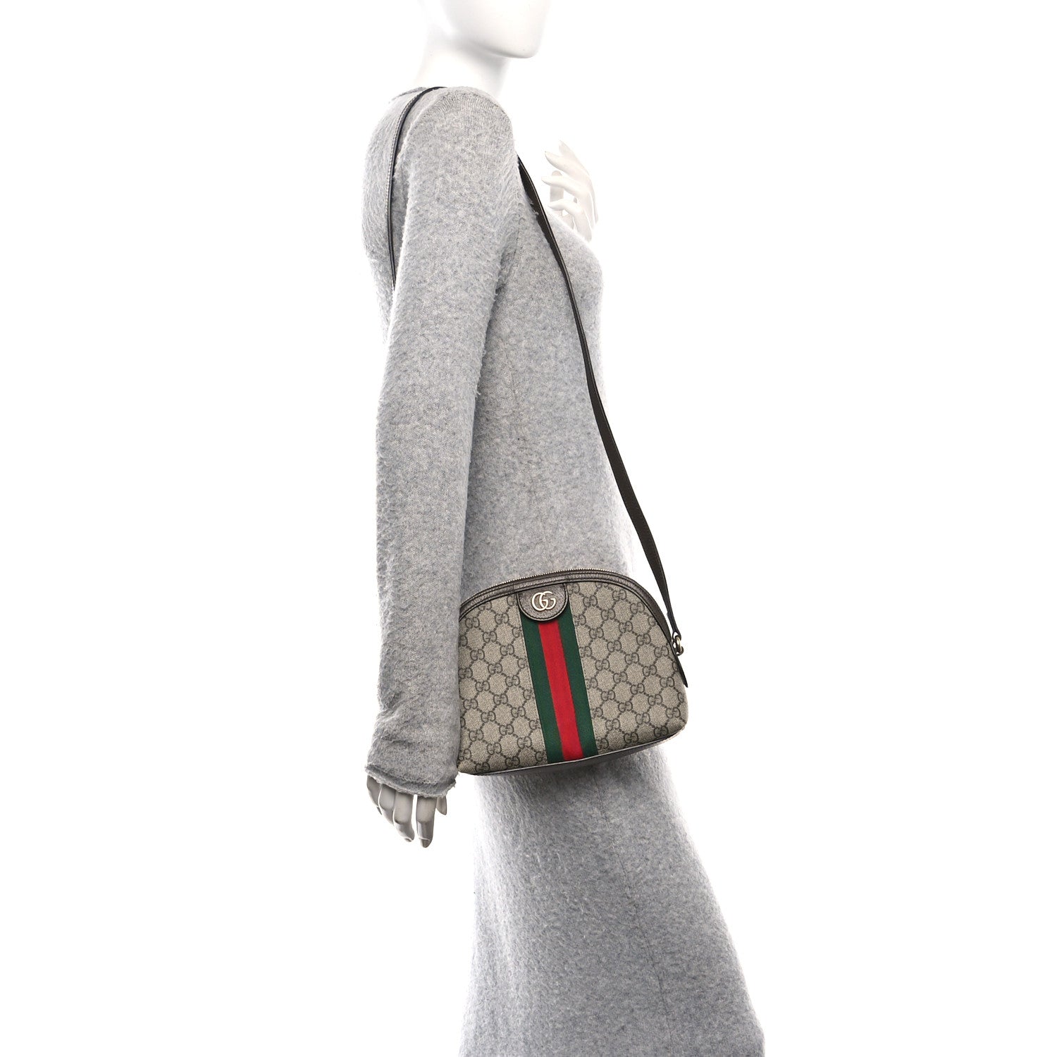 Gucci GG Supreme Monogram Textured Dollar Calfskin Web Small Ophidia Dome Shoulder Bag Beige Ebony New Acero 2 of 10