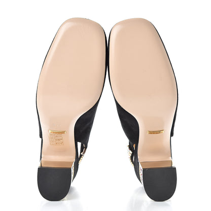 Gucci Kid Scamosciato Crystal Square G Madelyn Slingbacks 37.5 Black 7 of 14