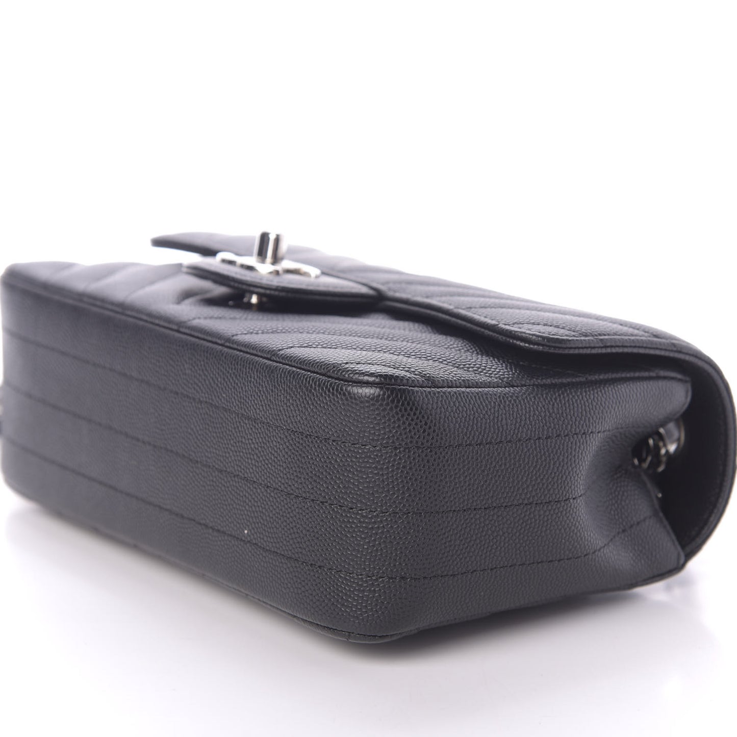 Caviar Chevron Quilted Mini Rectangular Flap Black