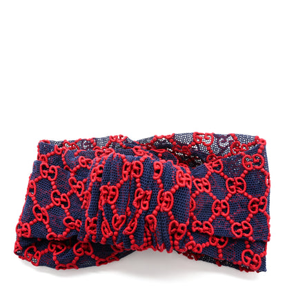 Gucci Cotton Embroidered GG Blend Headband M Blue Red 8 of 10