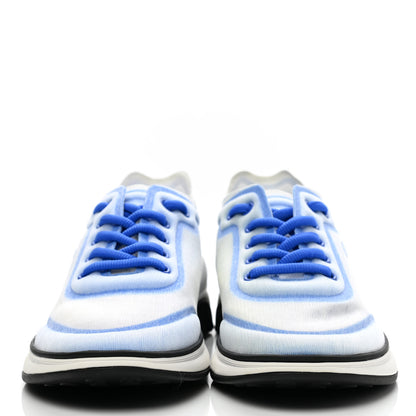 Chanel Calfskin Mesh Lyrca Womens Logo Sneakers 39 White Blue 2 of 8