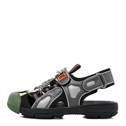 Gucci Mesh Fabric Tinsel Sport Sandals 38 Black Silver Green 1 of 7