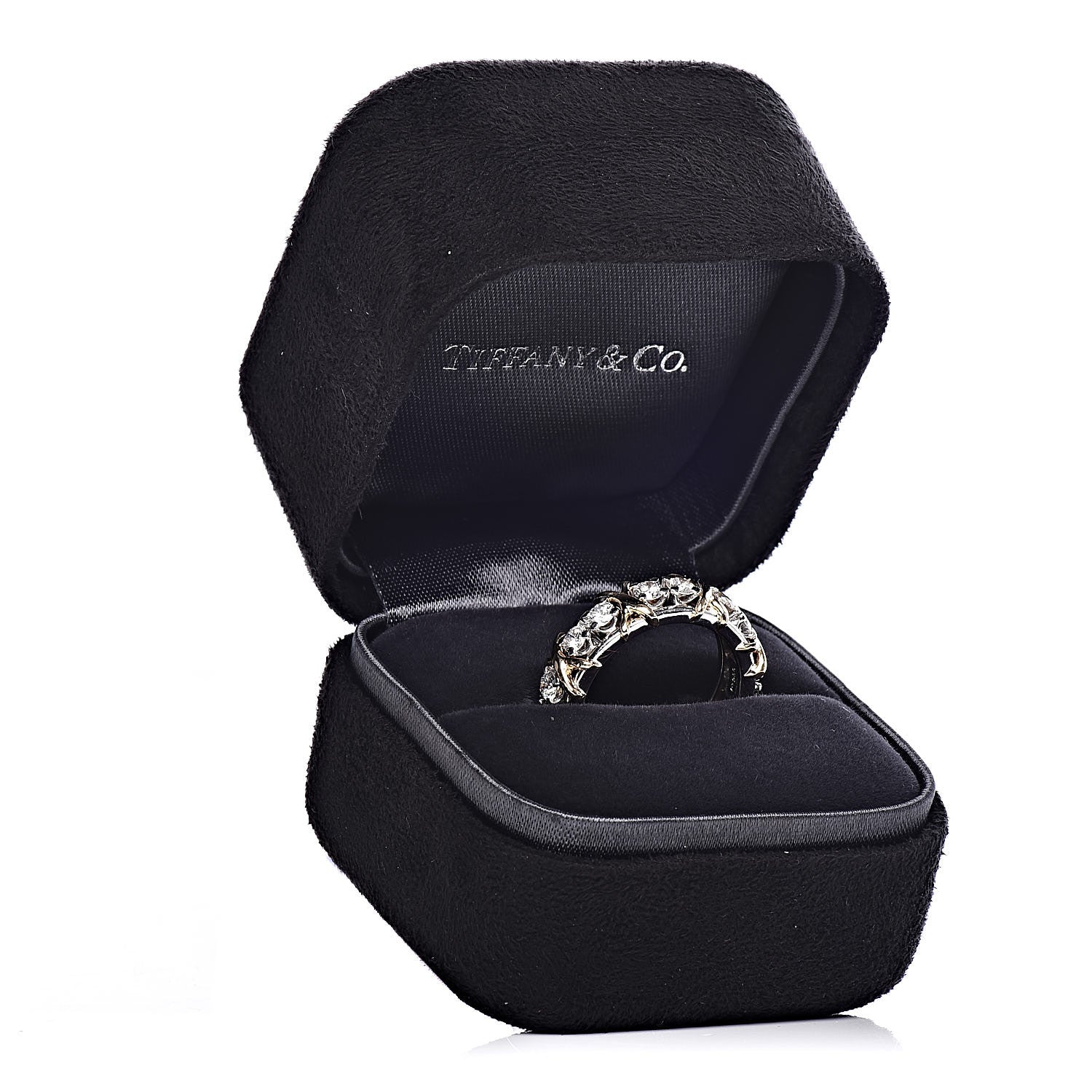 Tiffany 18K Yellow Gold Platinum Diamond Schlumberger Sixteen Stone Ring 50 5.5 8 of 8