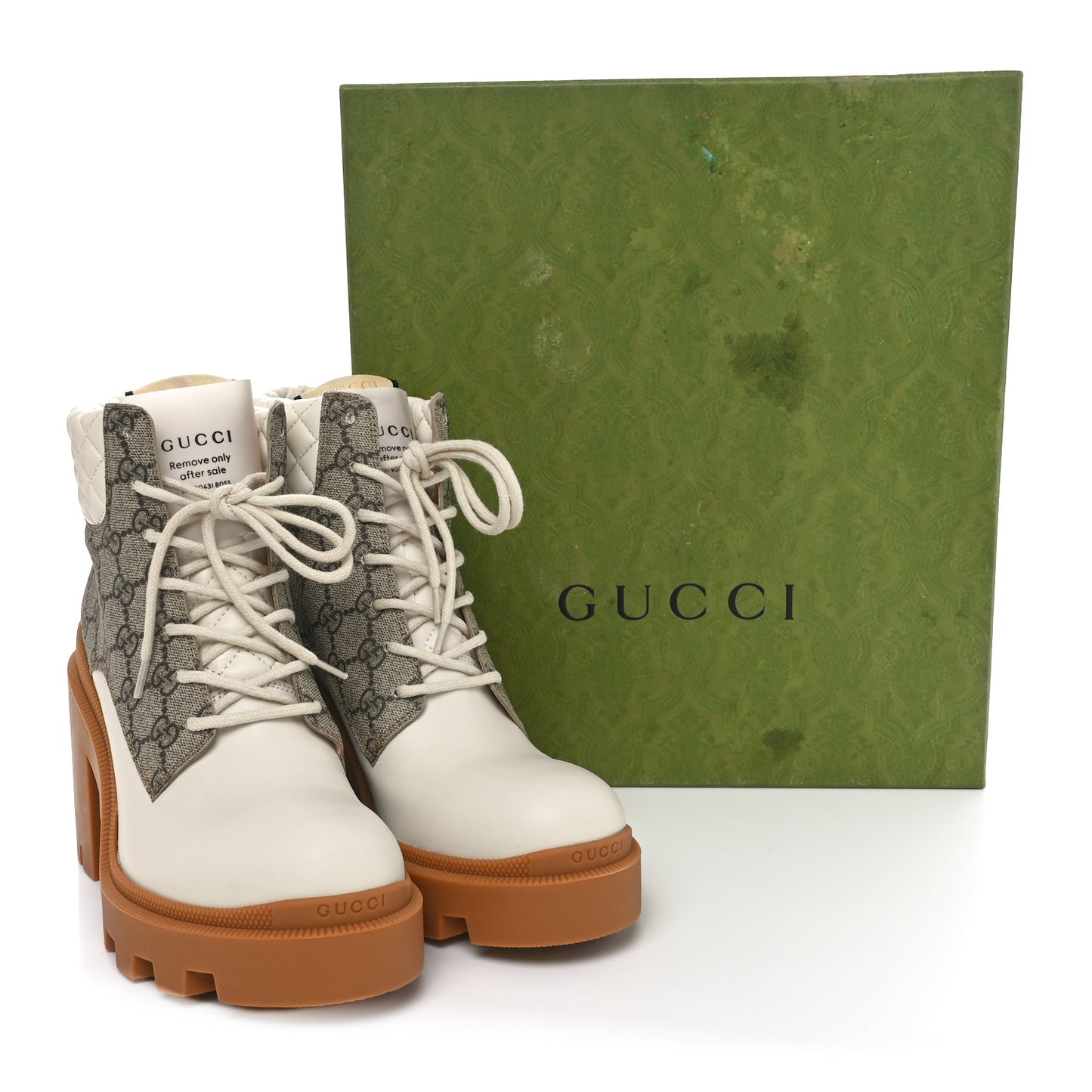 Calfskin GG Supreme Monogram Nappa Quilted Lace Up Ankle Boots 41 Mystic White Beige