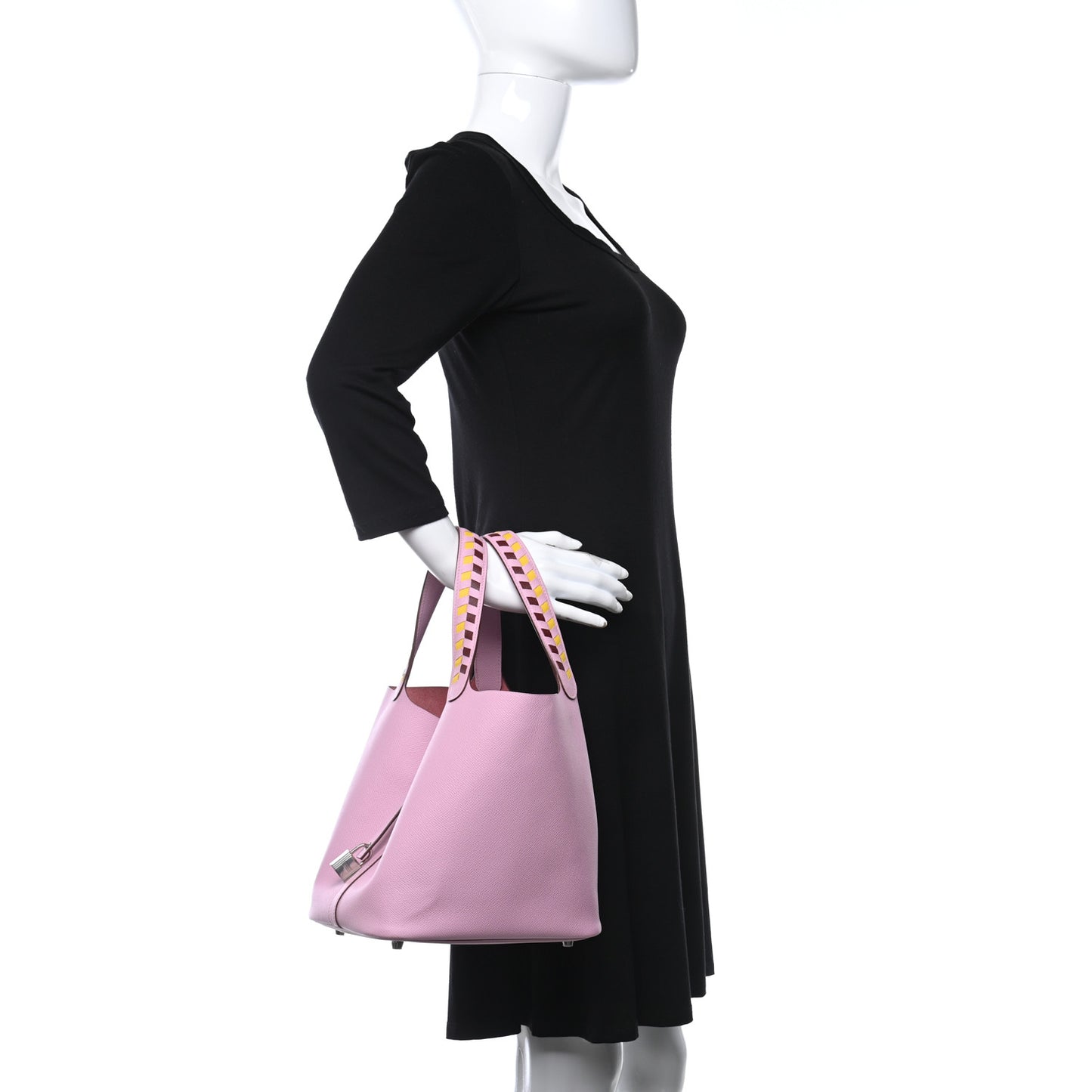 Epsom Tressage De Cuir Picotin Lock 22 MM Mauve Sylvestre Rouge H Jaune De Naples