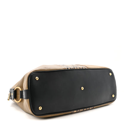 Saint Laurent Calfskin Snakeskin Oversized Muse Satchel Black Beige 4 of 9