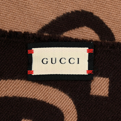 Gucci Wool Silk Monogram Jumbo GG Freedom Scarf Dark Brown Beige 4 of 4