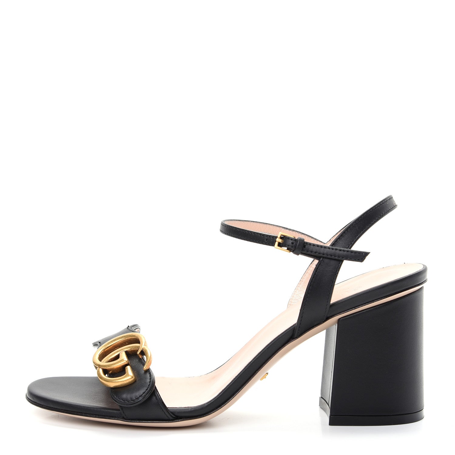 Gucci Lifford Calfskin GG Marmont Ankle Wrap 75mm Sandals 36.5 Black 1 of 11