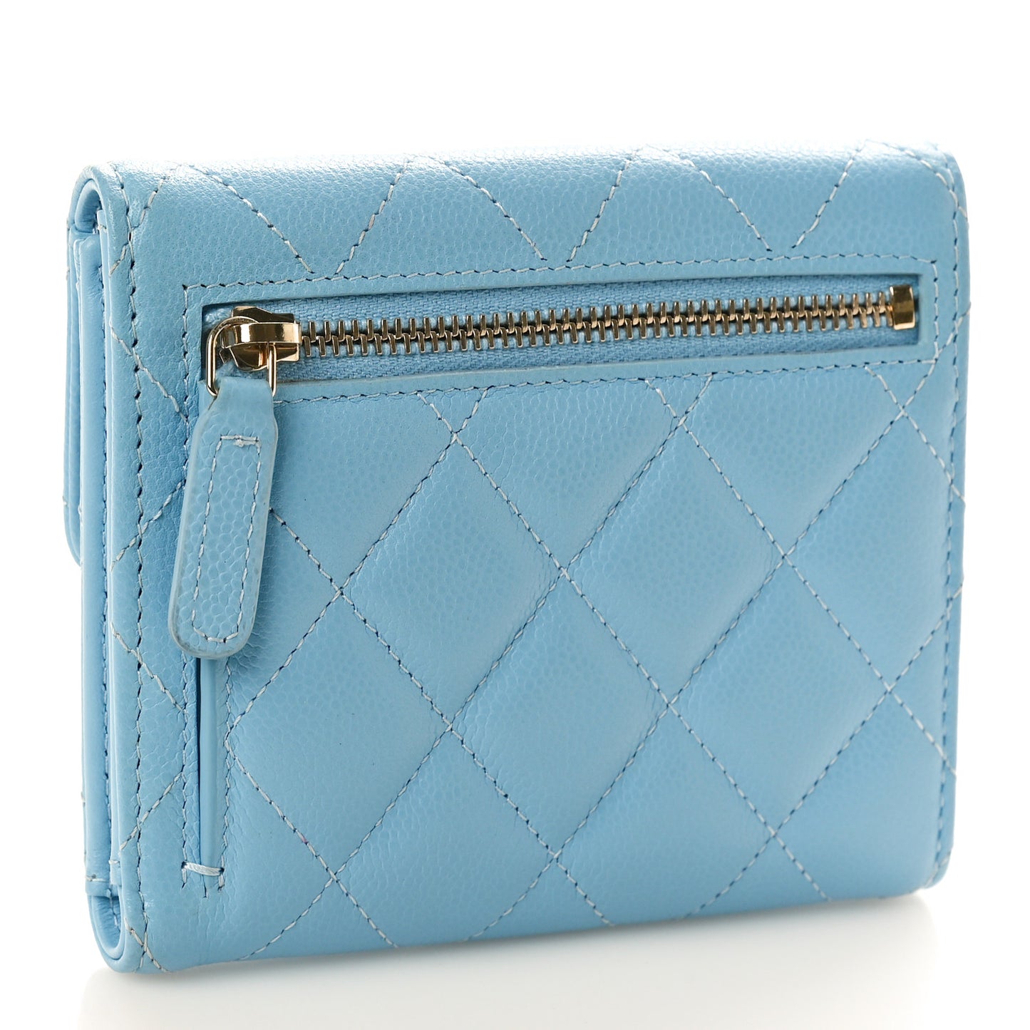 Caviar Quilted Compact Flap Wallet Light Blue