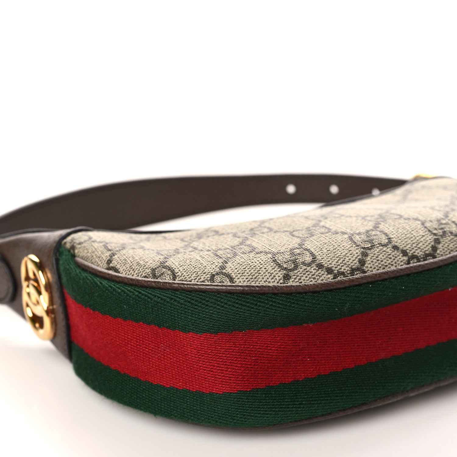 Gucci GG Supreme Monogram Textured Calfskin Web Mini Ophidia Half Moon Hobo Beige Ebony New Acero 8 of 10