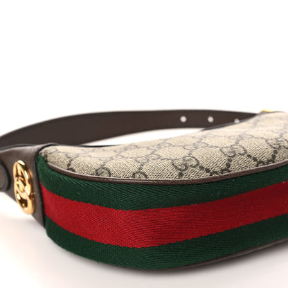 Gucci GG Supreme Monogram Textured Calfskin Web Mini Ophidia Half Moon Hobo Beige Ebony New Acero 8 of 10
