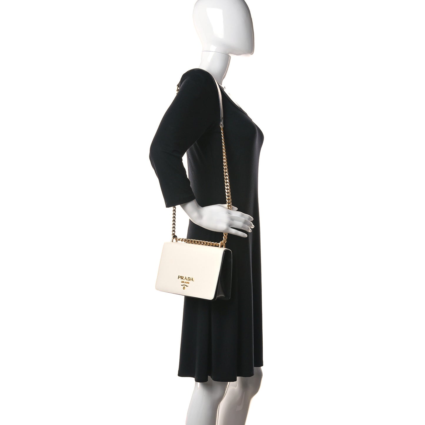 Saffiano Chain Shoulder Bag White Black