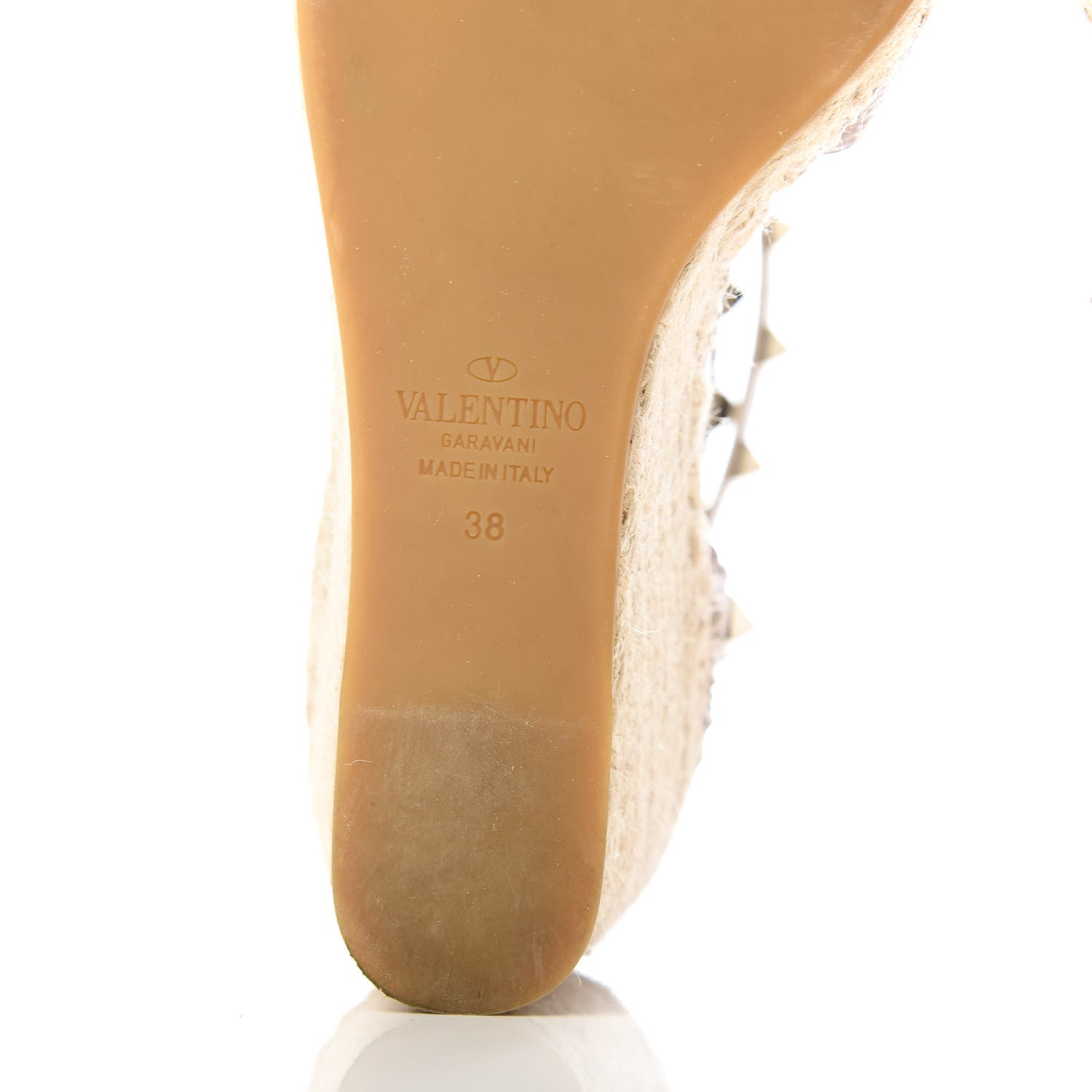 Valentino Garavani Grained Calfskin Rockstud Ankle Wrap Espadrille 15/85mm Wedges 38 Poudre Natural 9 of 10