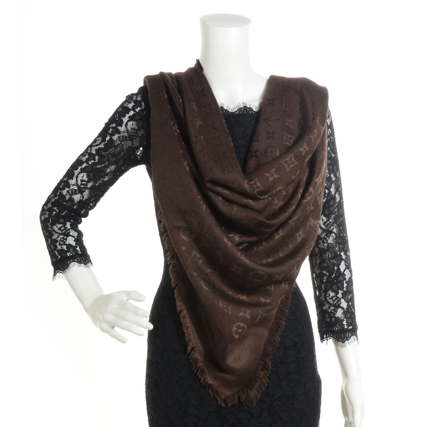 Louis Vuitton Silk Wool Monogram Denim Shawl Chocolate 2 of 5