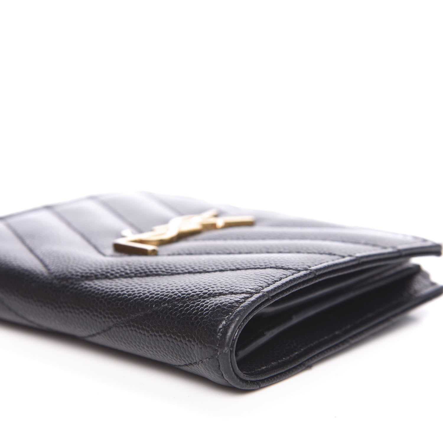 Saint Laurent Grain De Poudre Matelasse Chevron Monogram Zipped Card Case Black 9 of 9