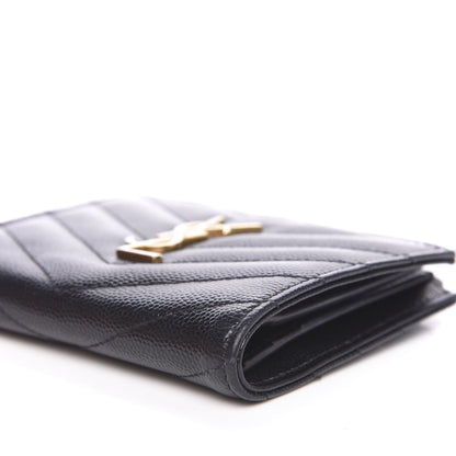 Saint Laurent Grain De Poudre Matelasse Chevron Monogram Zipped Card Case Black 9 of 9