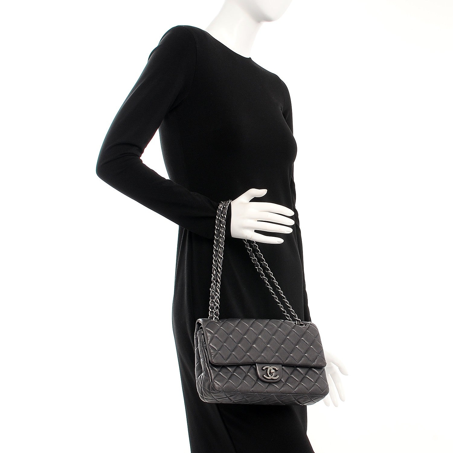 Chanel Lambskin Medium Quilted Double Flap Dark Grey 2 of 8