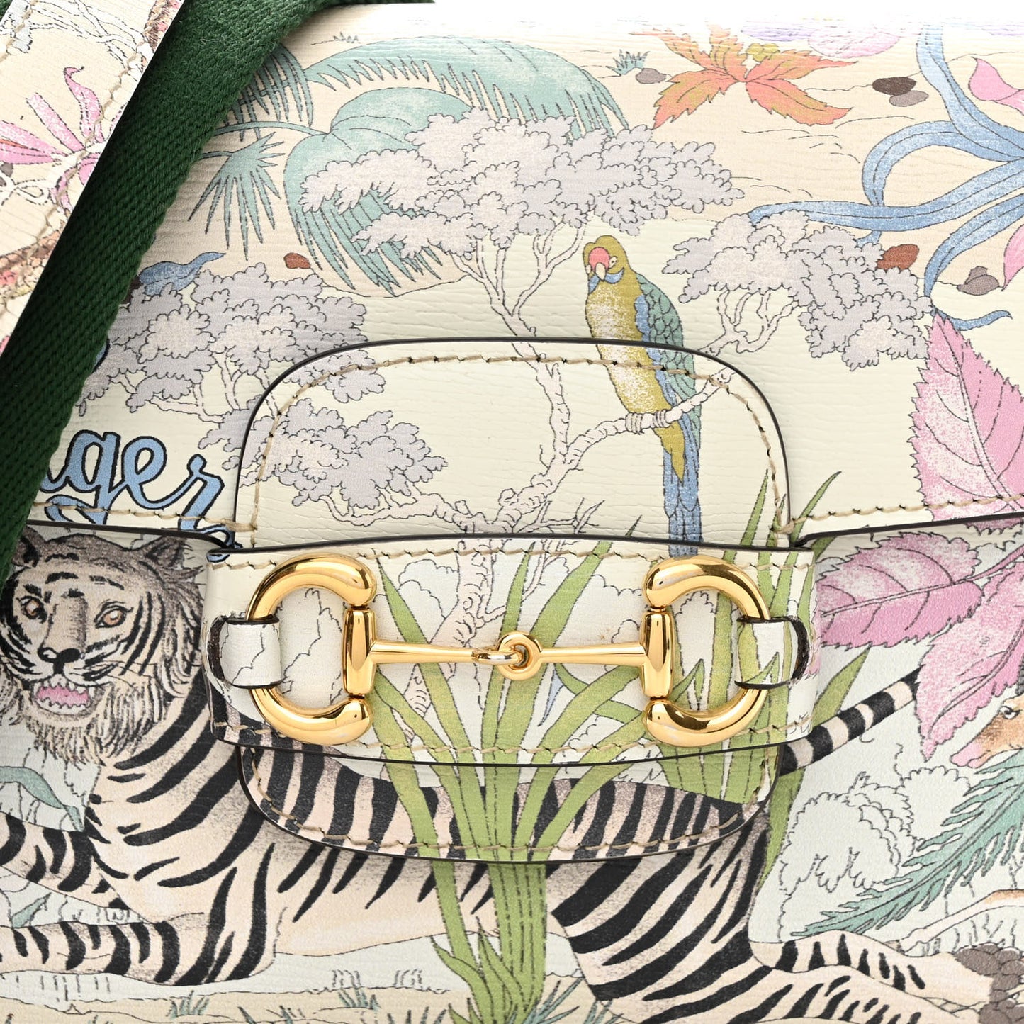 New Shangai Calfskin Tiger Savanah Web Mini Horsebit 1955 Shoulder Bag Chalky White Multicolor