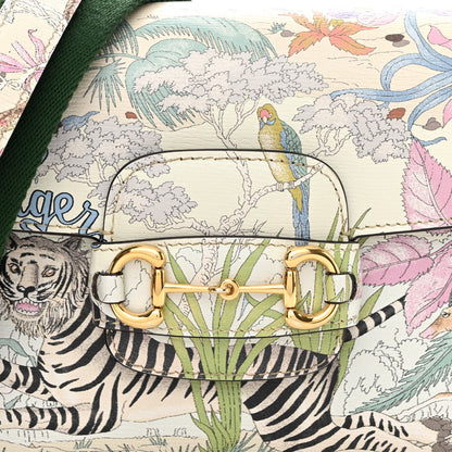 Gucci New Shangai Calfskin Tiger Savanah Web Mini Horsebit 1955 Shoulder Bag Chalky White Multicolor 8 of 10
