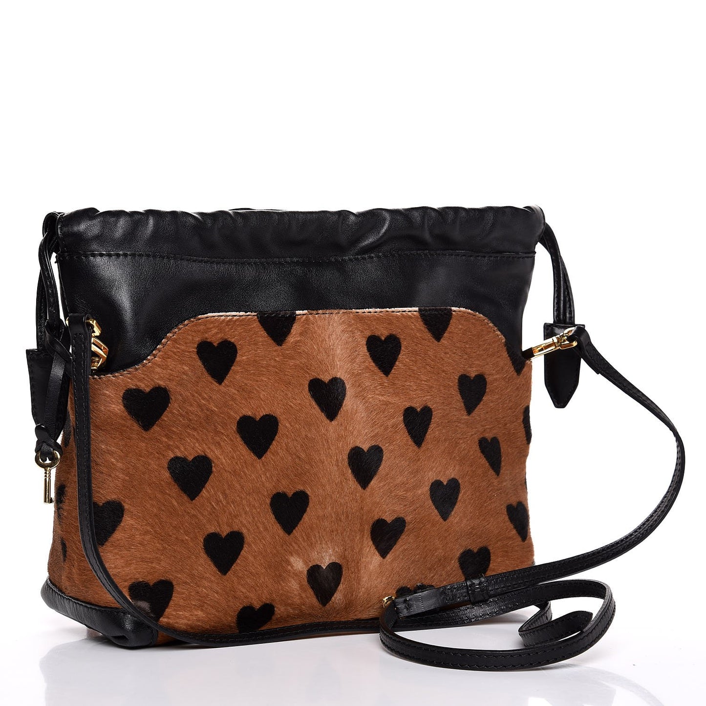Calf Hair Heart Print Little Crush Dark Camel Black