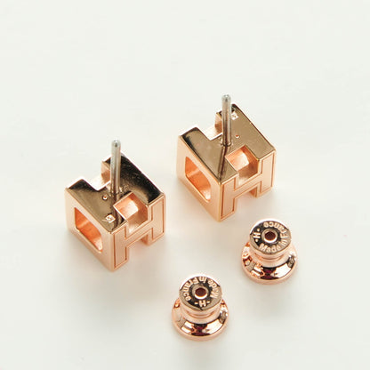 Hermes Rose Gold Lacquered Cage d'H Earrings White 3 of 5