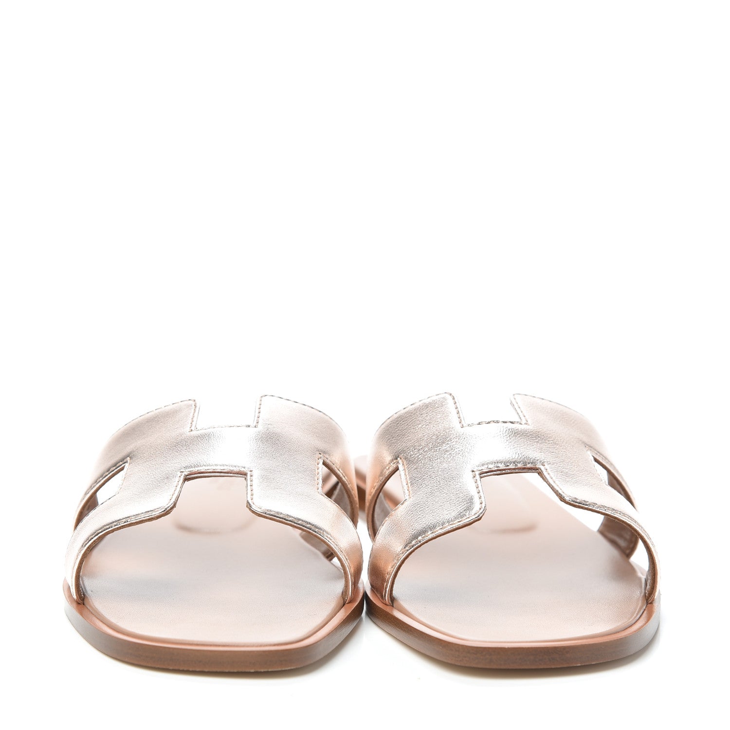 Hermes Metallic Nappa Oran Sandals 37 Rose Dore 2 of 7