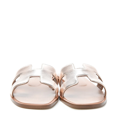 Hermes Metallic Nappa Oran Sandals 37 Rose Dore 2 of 7