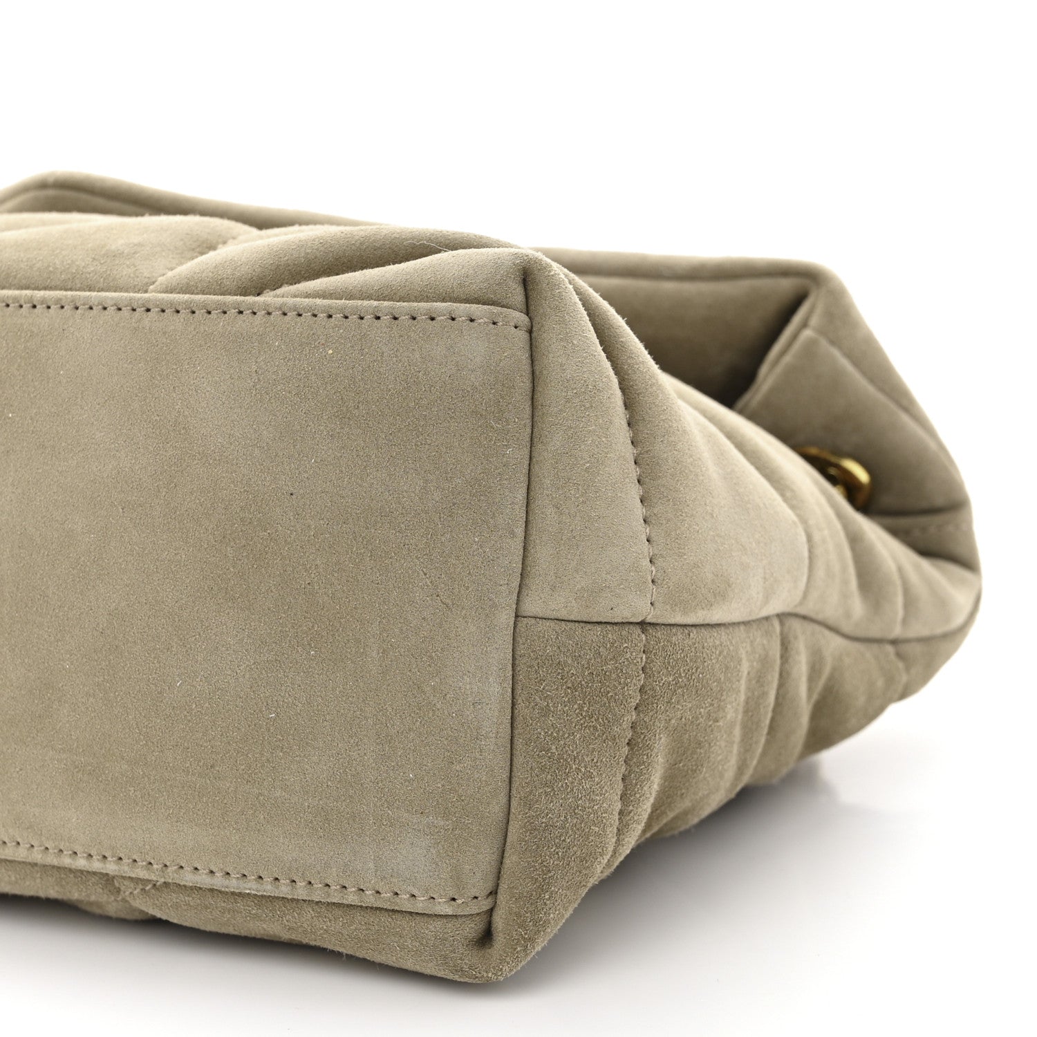 Saint Laurent Suede Calfskin Quilted Small Loulou Puffer Monogram Chain Satchel Matte Gold 10 of 10