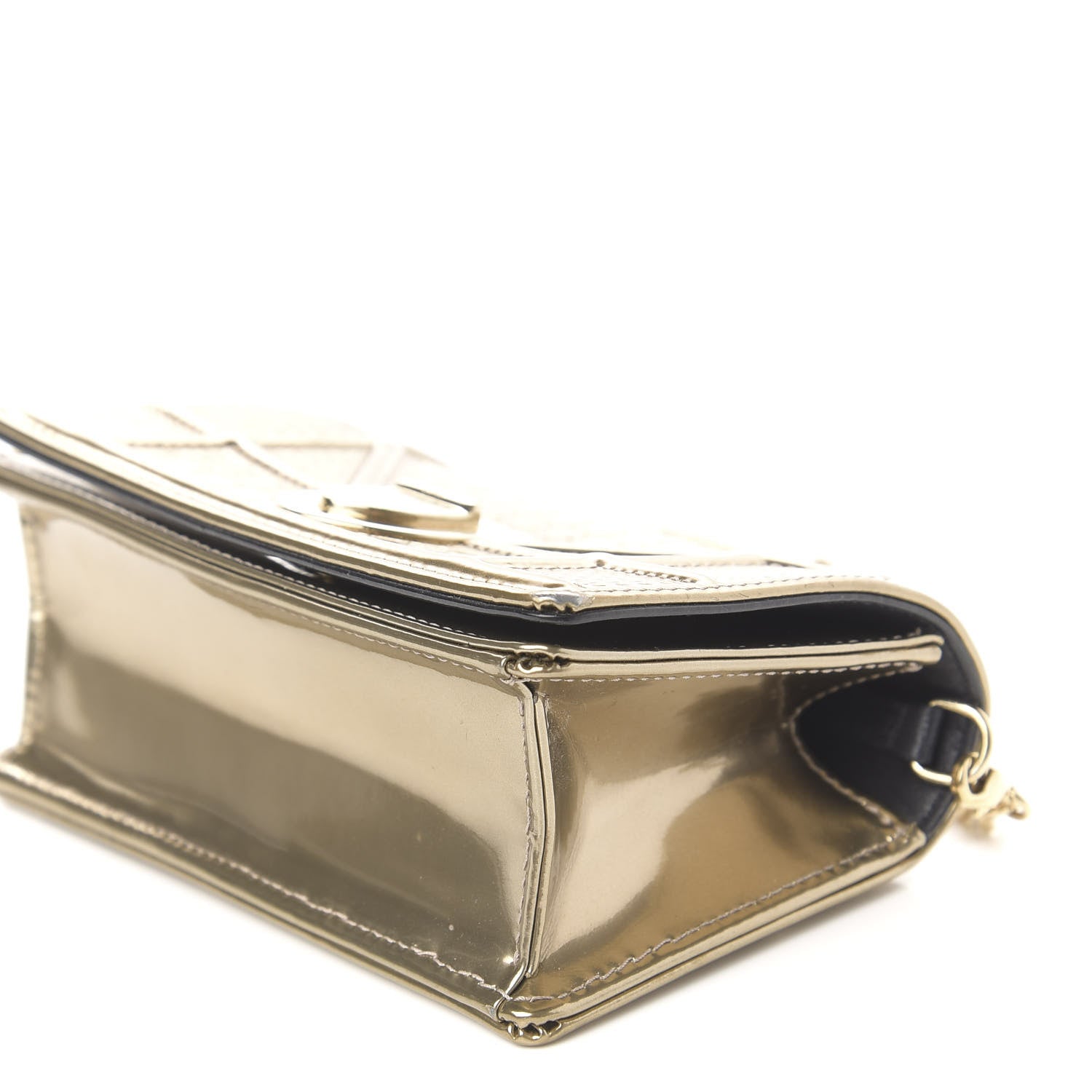 Christian Dior Metallic Patent Micro-Cannage Mini Diorama Flap Bag Gold 9 of 11