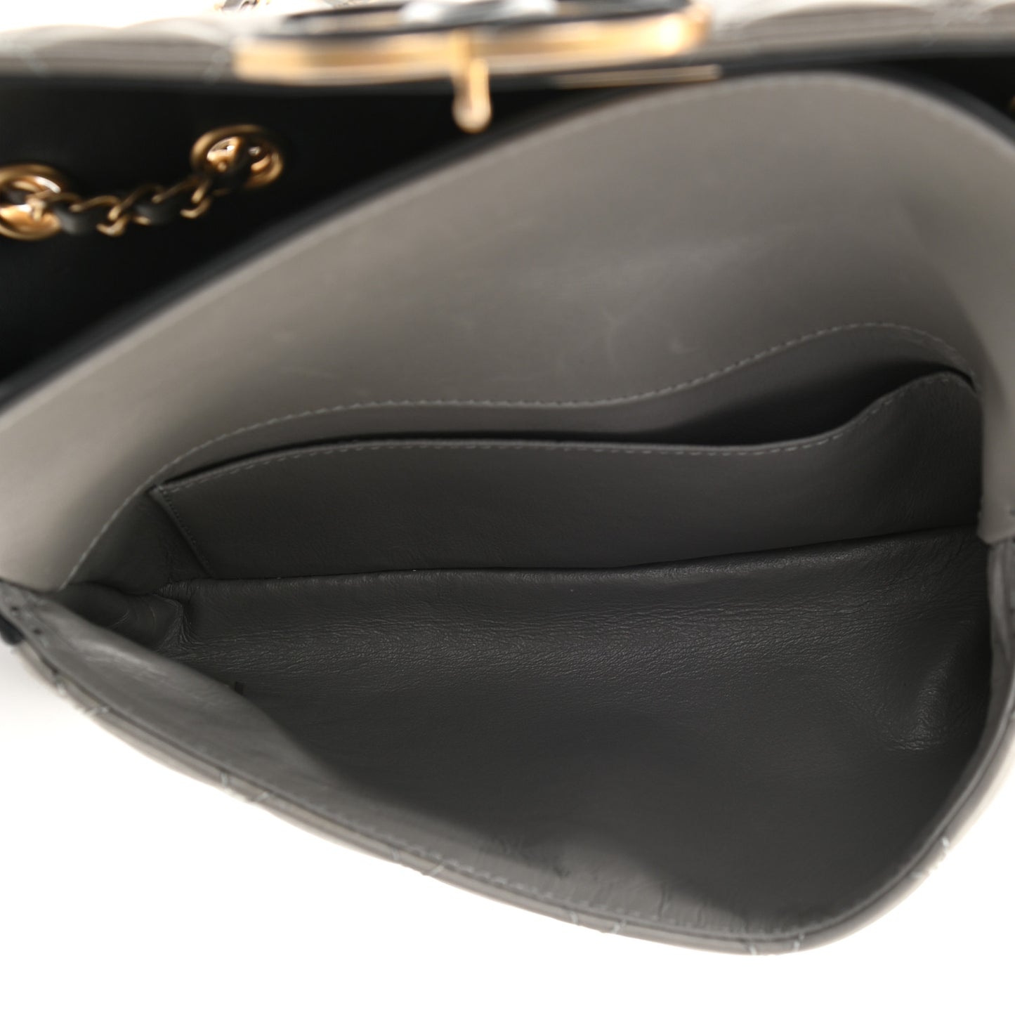 Lambskin Quilted Small CC Chic Flap Grey Dark Navy