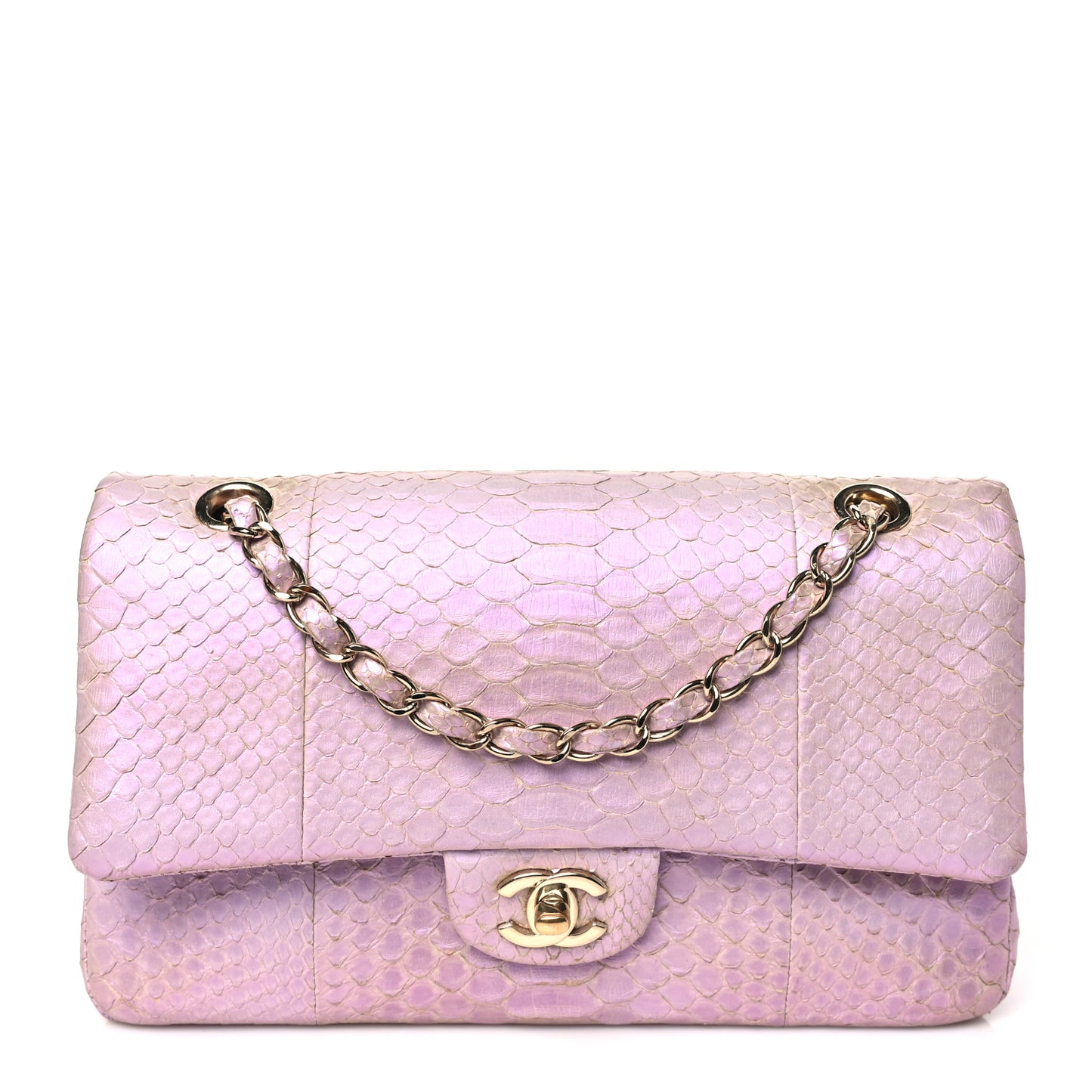 Metallic Snakeskin Medium Double Flap Purple