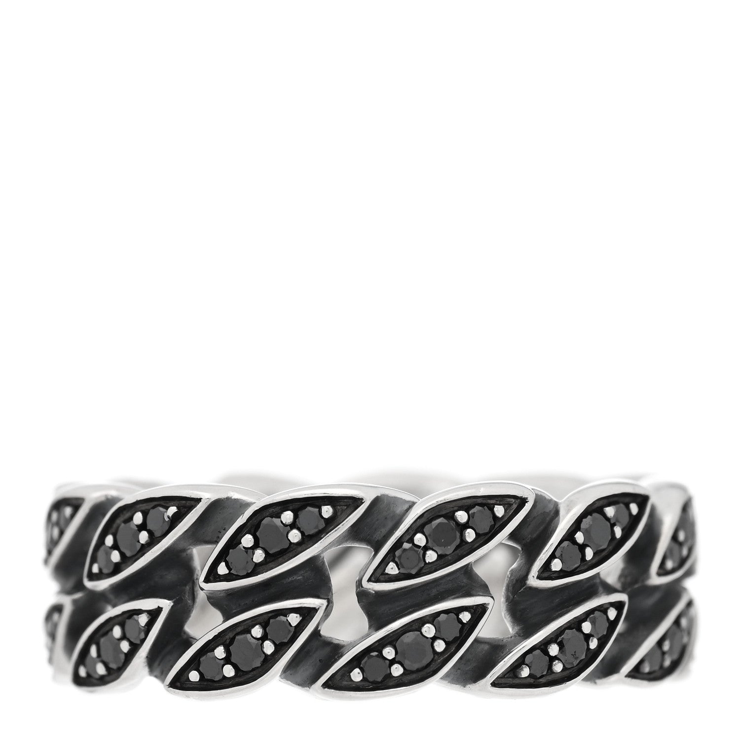 David Yurman Sterling Silver Black Diamond 8mm Curb Chain Ring 61 9.5 3 of 4