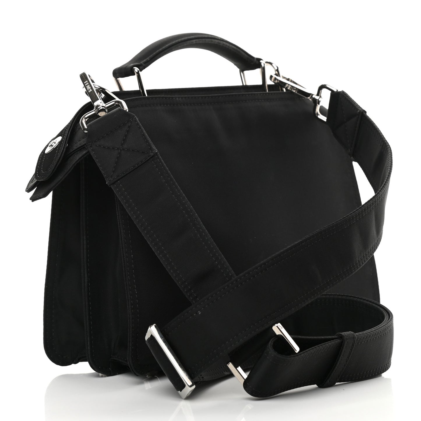 Nylon Vitello Cover Logo Embossed Mini Peekaboo I SEE U Satchel Black White