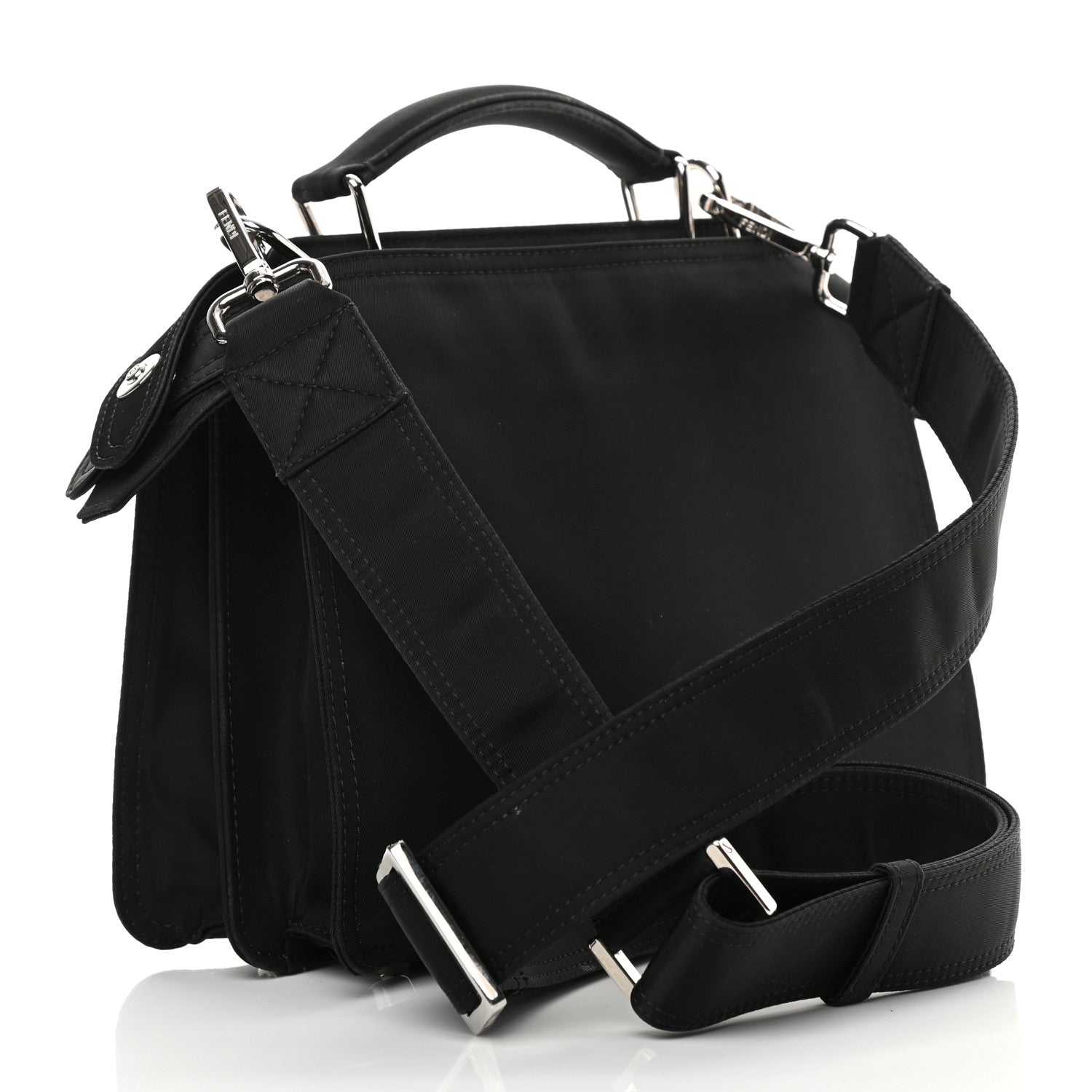 Fendi Nylon Vitello Cover Logo Embossed Mini Peekaboo I SEE U Satchel Black White 4 of 17