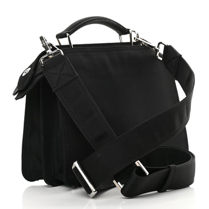 Fendi Nylon Vitello Cover Logo Embossed Mini Peekaboo I SEE U Satchel Black White 4 of 17