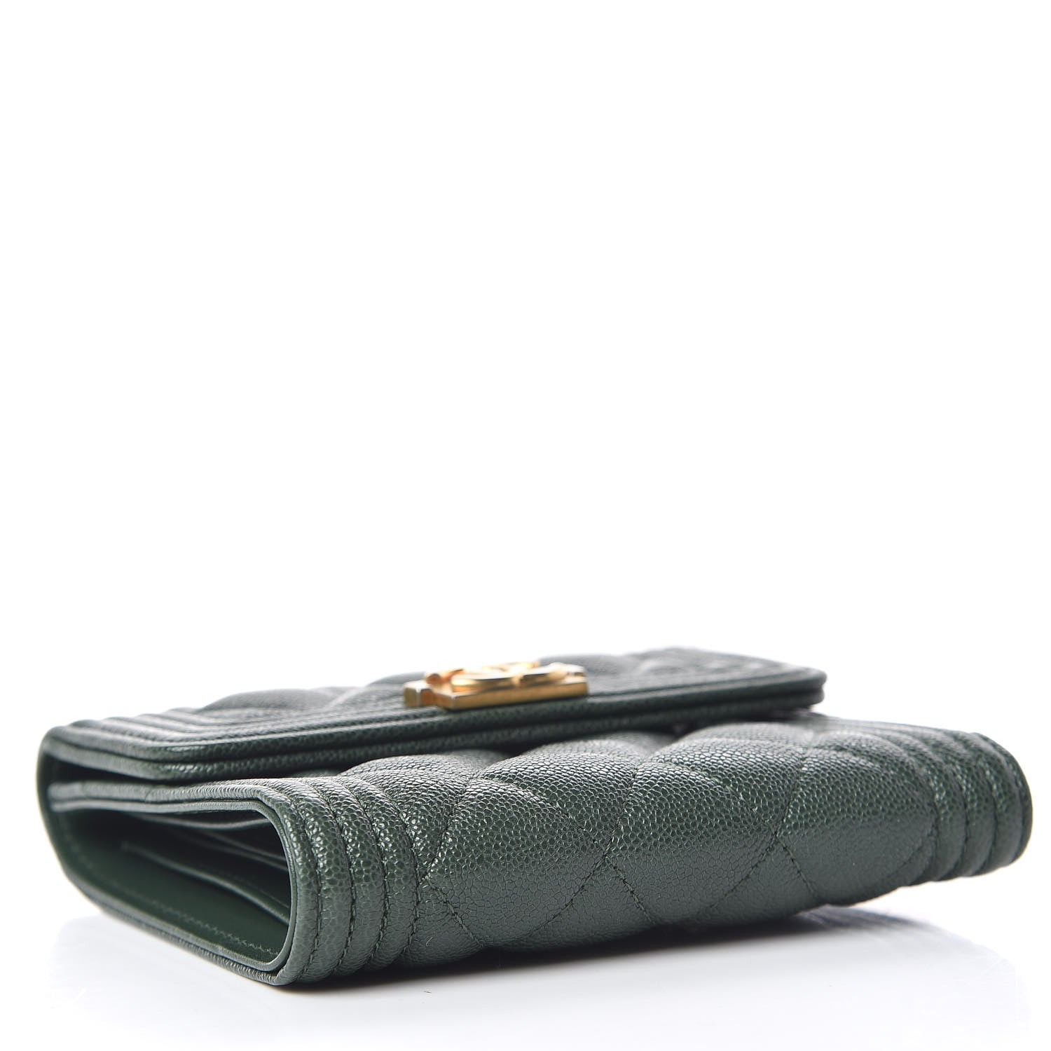 Chanel Caviar Quilted Compact Boy Wallet Green 4 of 10