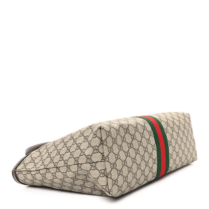Gucci GG Supreme Monogram Textured Calfskin Web Medium Ophidia Shopping Tote Beige Ebony New Acero 4 of 10