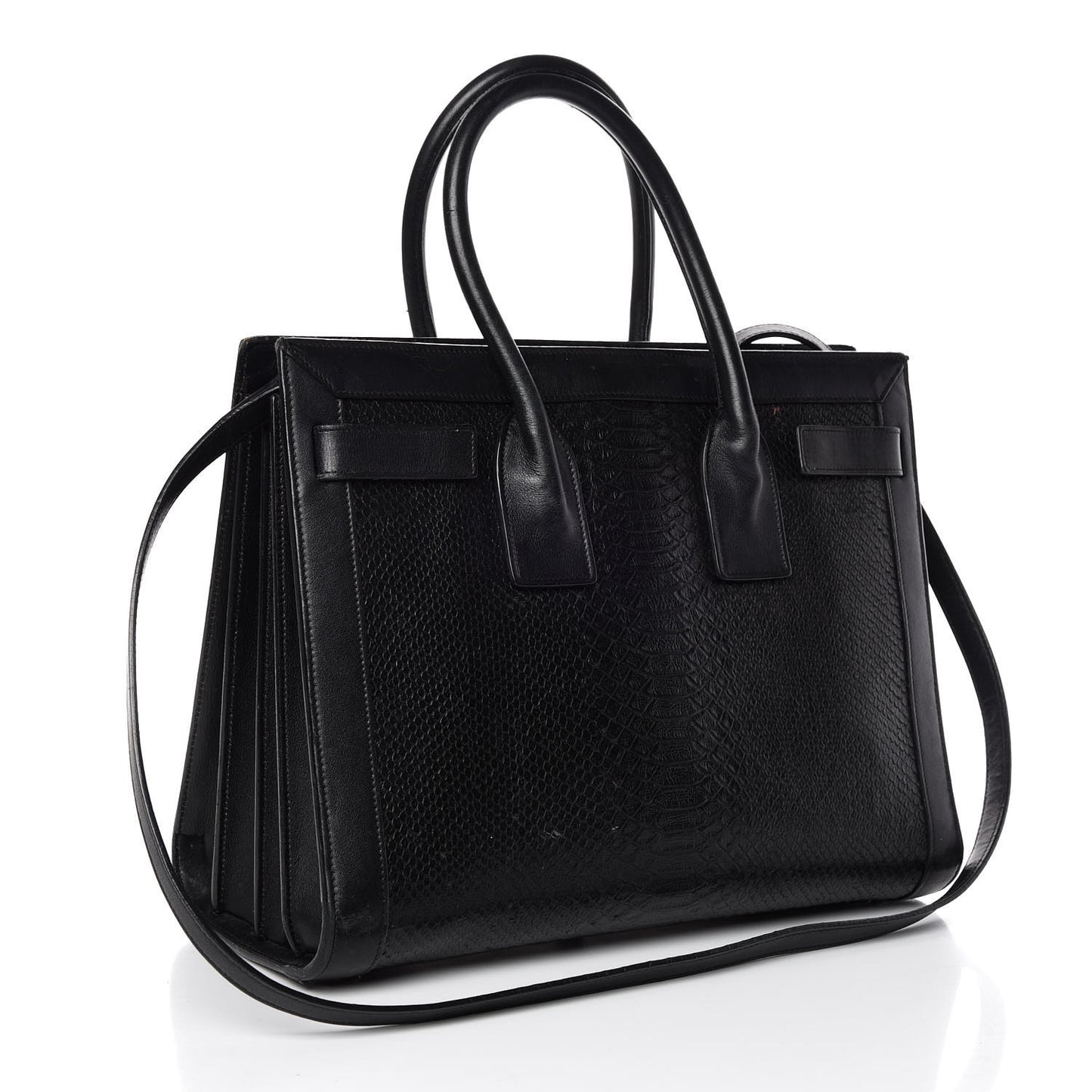 Python Calfskin Embossed Small Sac de Jour Black